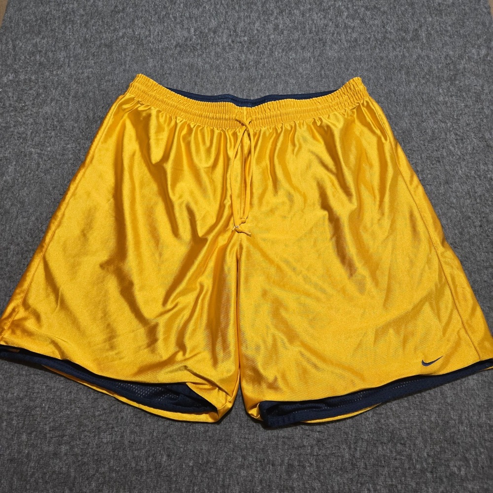 Vintage Nike Dazzle Shorts Mens XL Reversible Basketbal Yellow Navy Shiny